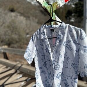 White & Blue Floral Button Down​